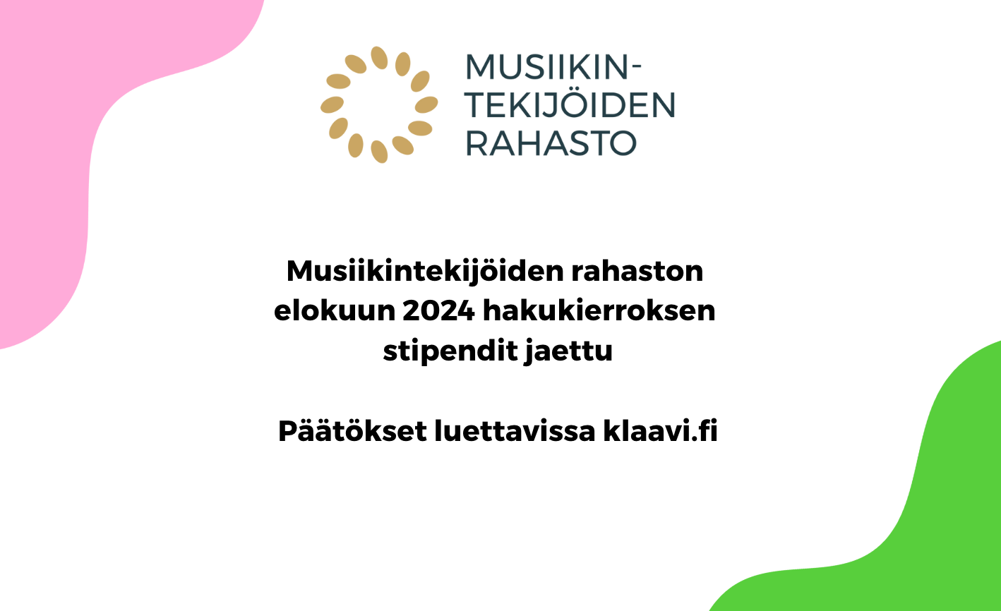 Musiikintekijöiden rahaston elokuun 2024 hakukierroksen stipendit jaettu